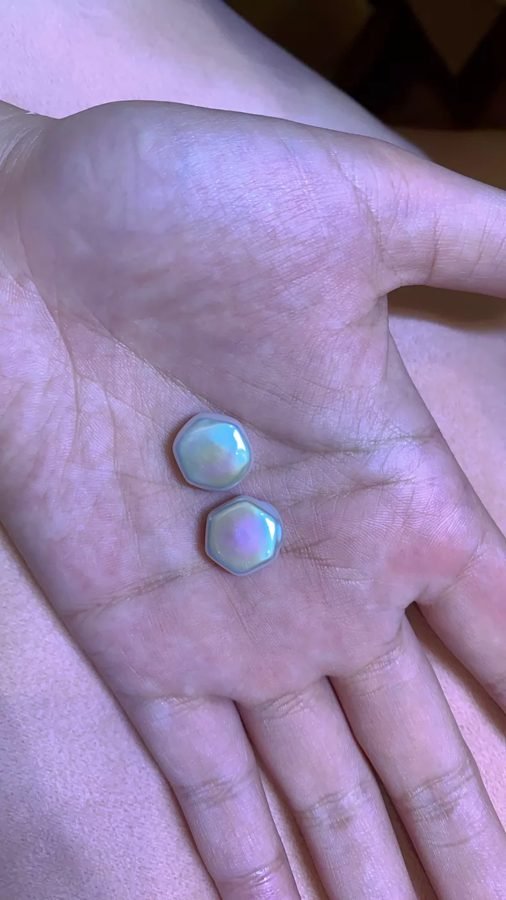 Iridescent Hexagon Pearl Pair