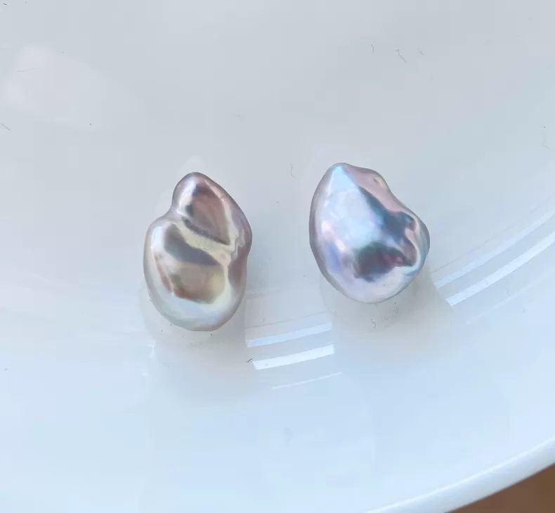 Mirror-Metallic Baroque Earring Pair